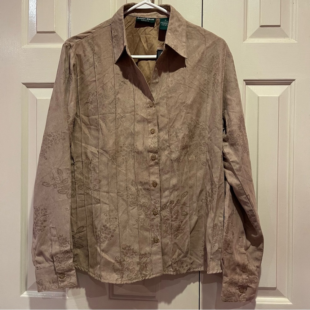 Lemon Grass Studio Washable Suede Pintuck Button Down Shirt Size XL